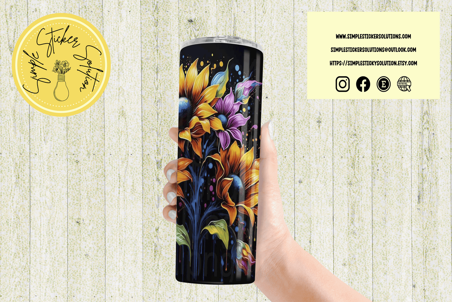 Radiant Sunflowers: A Burst of Color on Black - Sublimated 20oz Tumbler