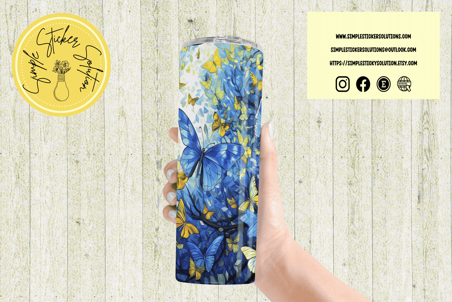 Beautiful Blue & Yellow Butterfies Design - 20oz Tumbler