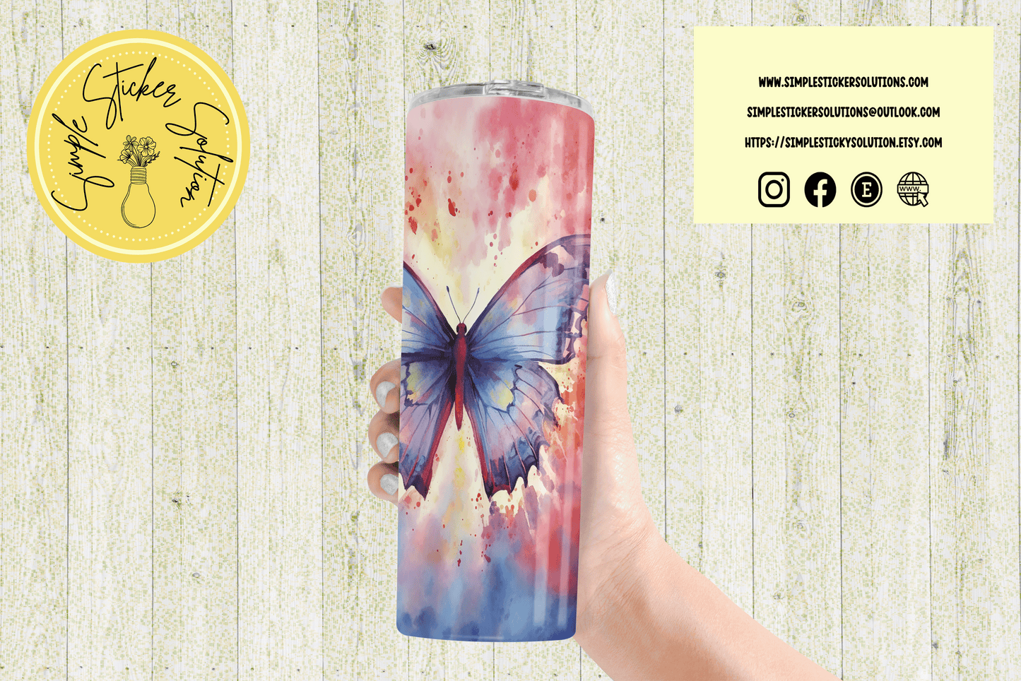 Beautiful Watercolour Butterfies Design - 20oz Tumbler