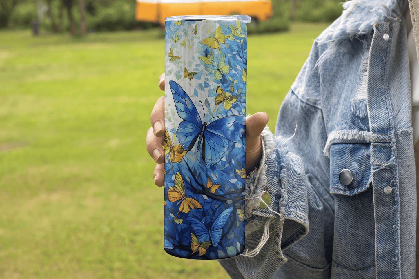 Beautiful Blue & Yellow Butterfies Design - 20oz Tumbler