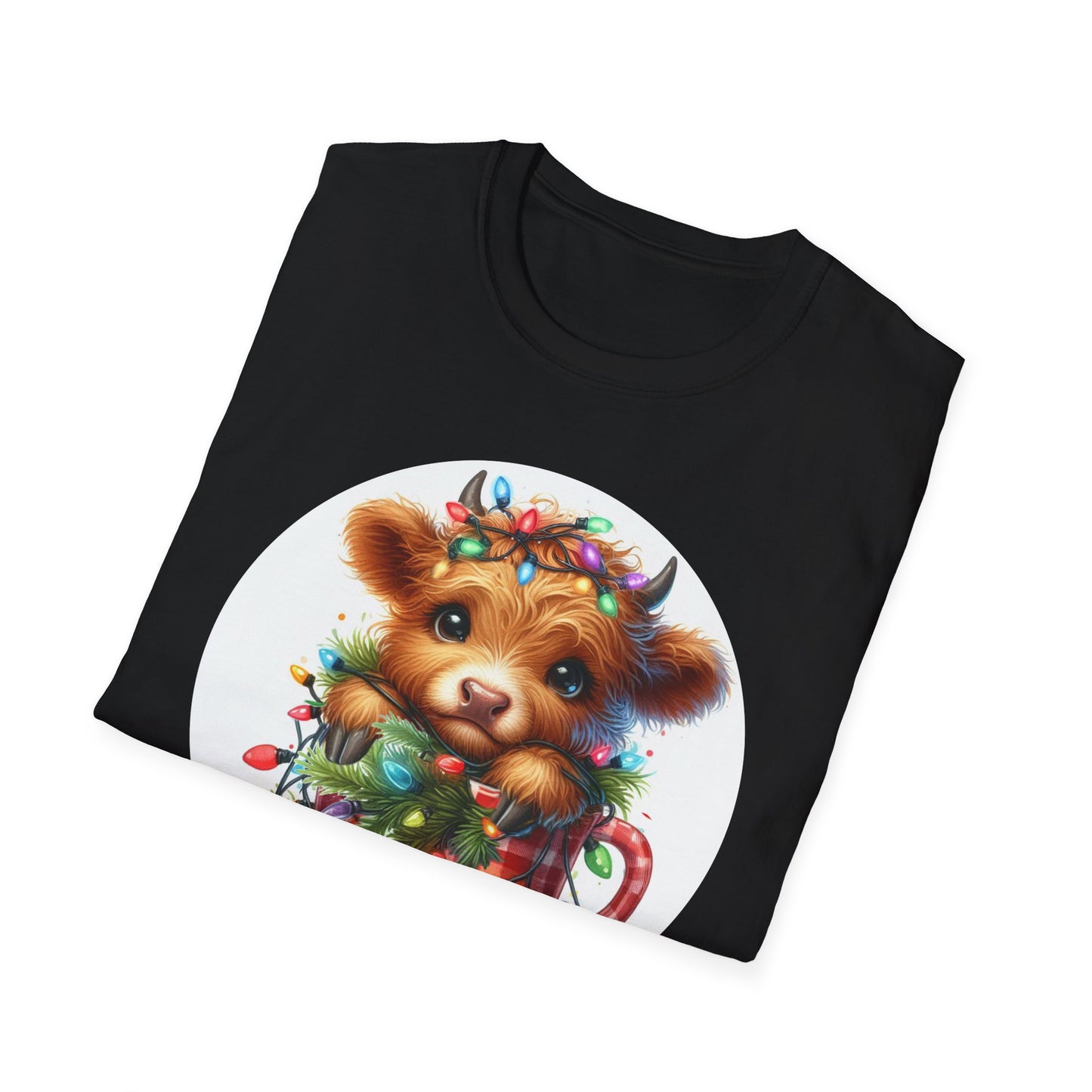Cute Merry Christmas Cow Softstyle T-Shirt, Festive Holiday Tee, Holiday Gift Idea, Christmas Cow Graphic Tee