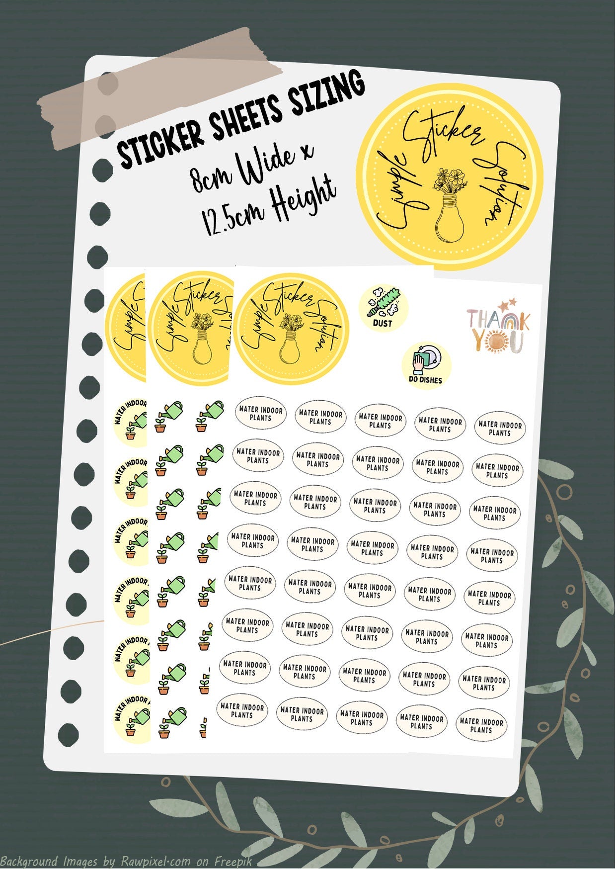 Water Indoor Plants Stickers, Weekly/Fortnightly Chores, Diary Stickers, Planner Sticker Sheet, Planner, Calendar Sticker