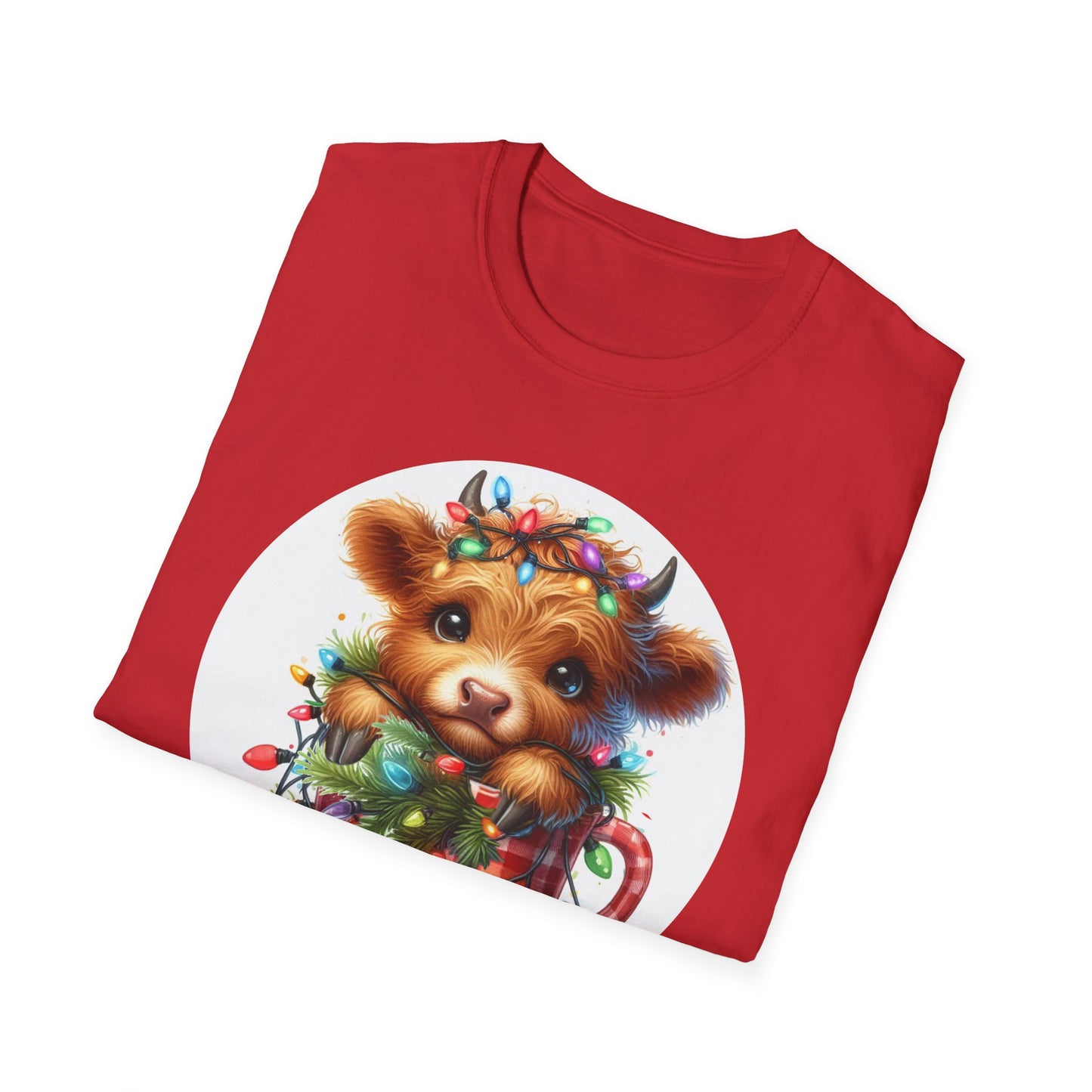 Cute Merry Christmas Cow Softstyle T-Shirt, Festive Holiday Tee, Holiday Gift Idea, Christmas Cow Graphic Tee