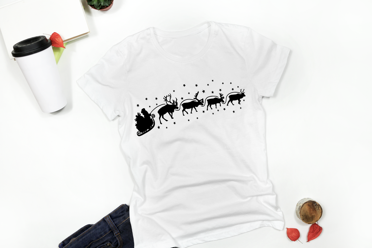 Christmas Santa Sleigh Short Sleeve T-Shirt