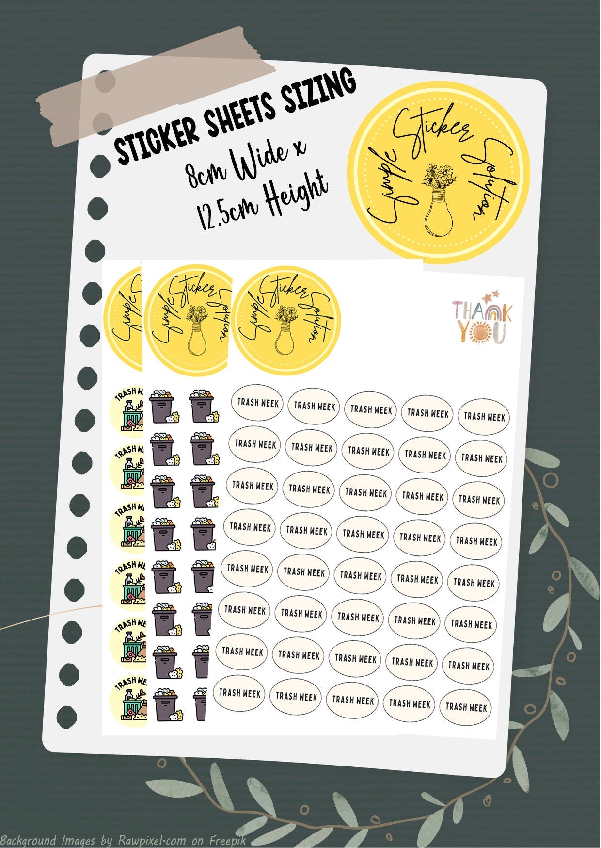 Trash Week Stickers, Weekly/Fortnightly Chores, Diary Stickers, Planner Sticker Sheet, Planner, Calendar Sticker