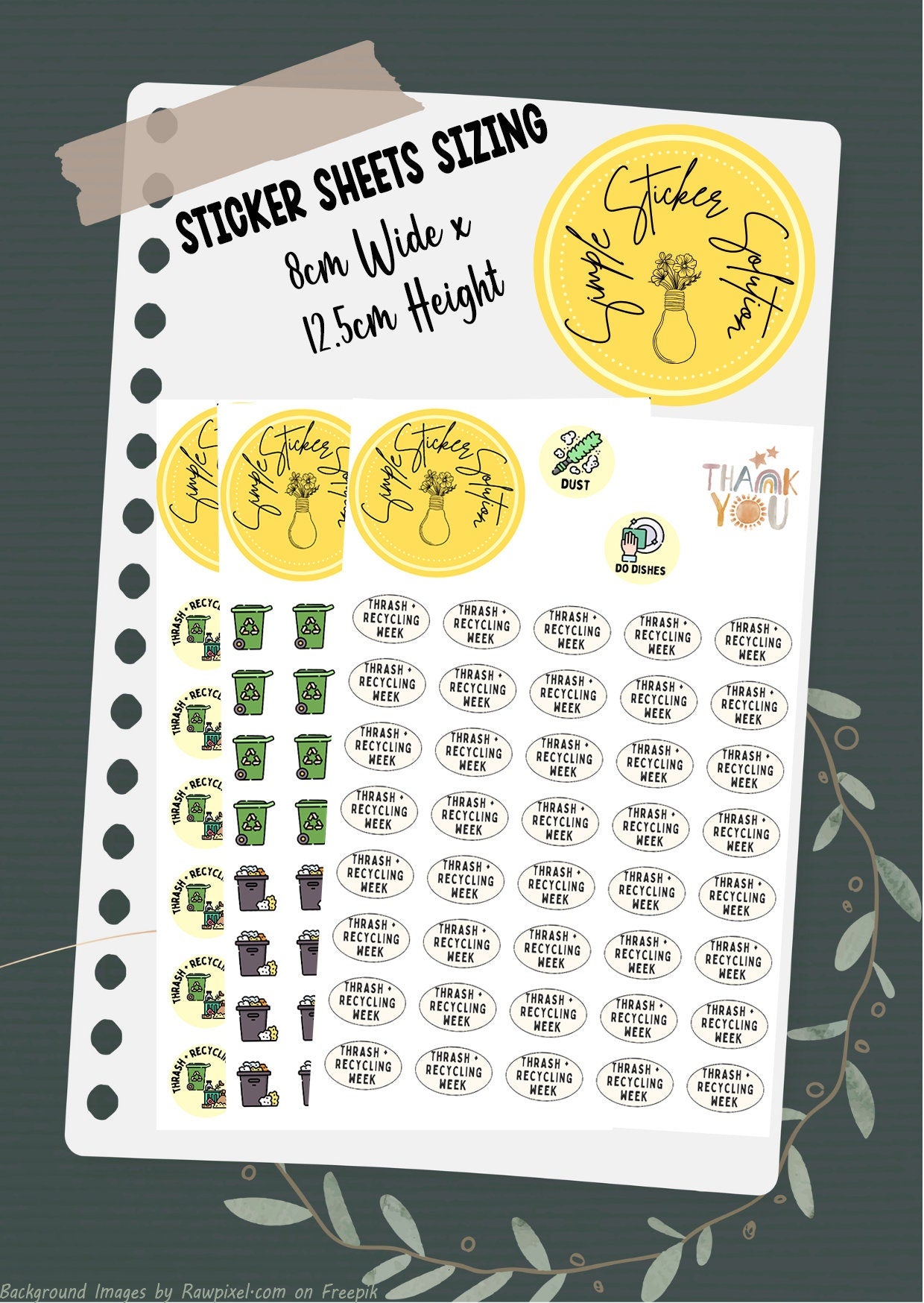 Recycling & Trash Day Planner Stickers: Weekly Chores, Calendar Stickers