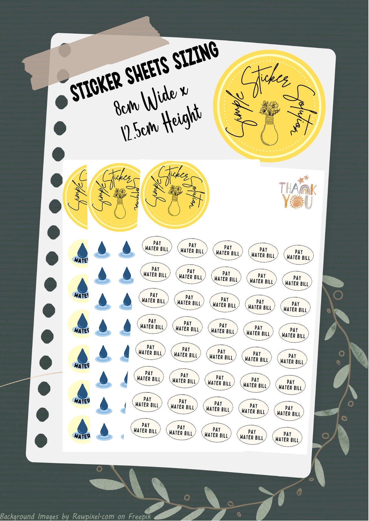 Water Bill Planner Stickers: Icon & Phrase Sheet