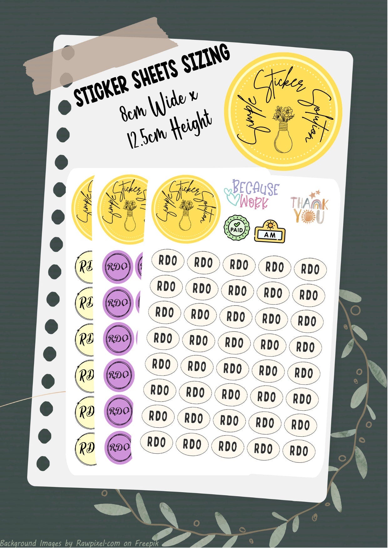 Work - RDO, Regular Day Off, Diary Stickers, Planner Sticker Sheet, Planner, Calendar Sticker