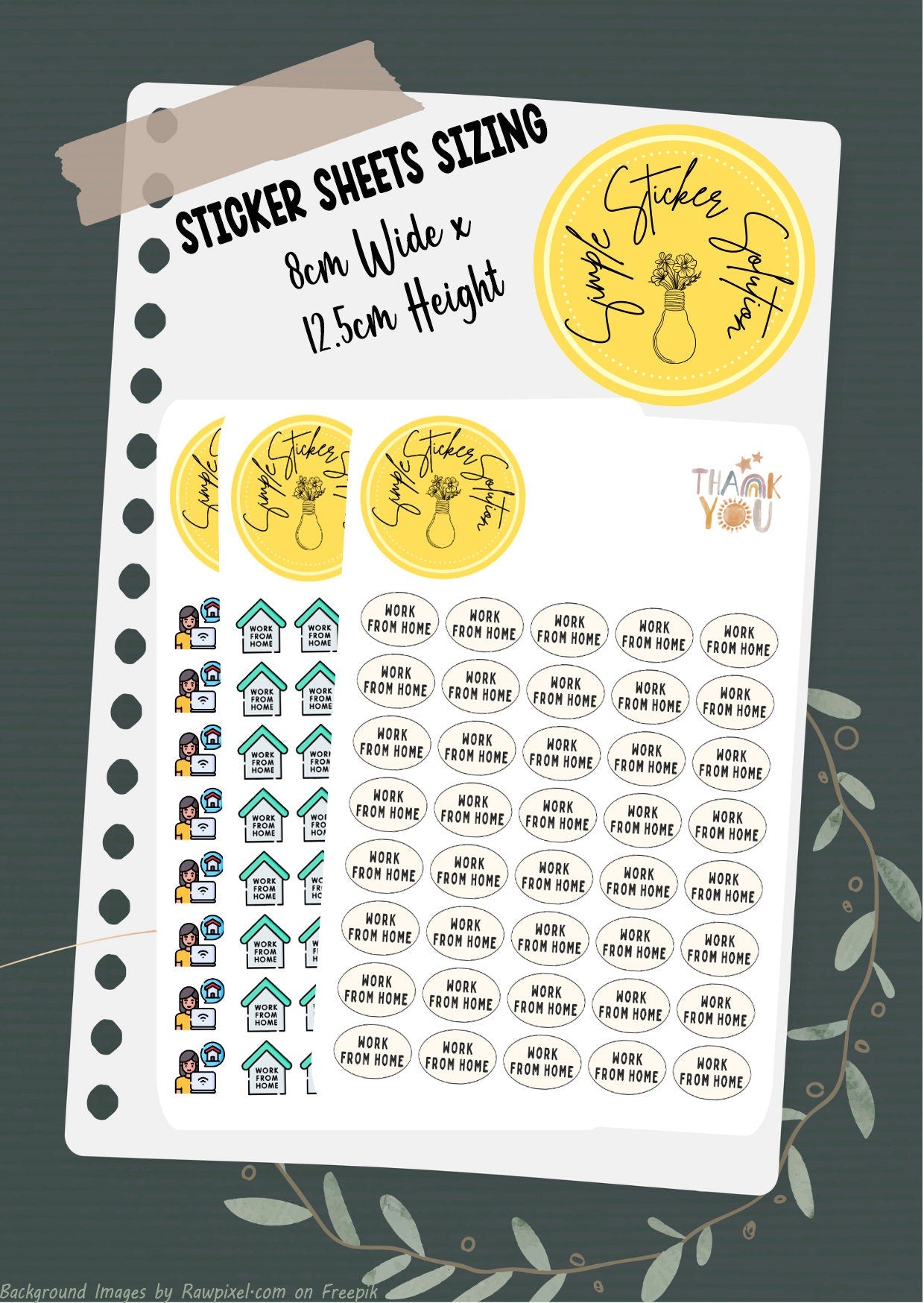 Work - Work From Home, WFH, Diary Stickers, Planner Sticker Sheet, Planner, Calendar Sticker