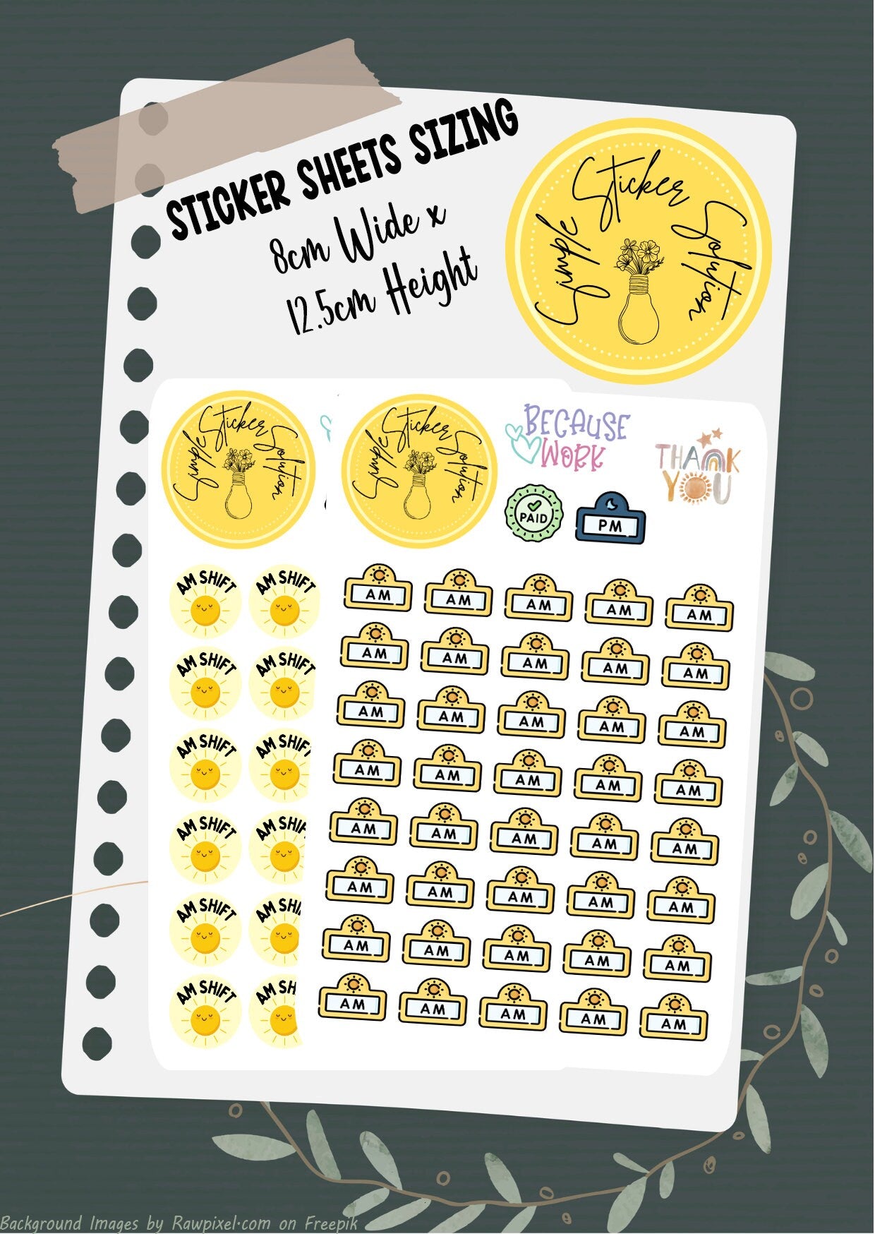 Work - AM or PM Shift, Day or Night Shift Diary Stickers, Planner Sticker Sheet, Planner, Calendar Sticker