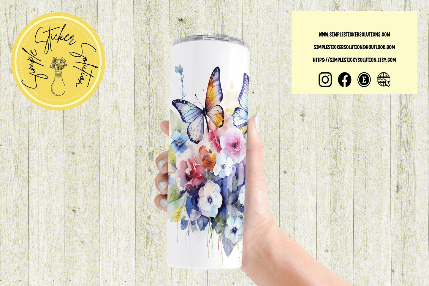 Beautiful Butterflies & Flower Design - 20oz Water or Coffee Tumbler
