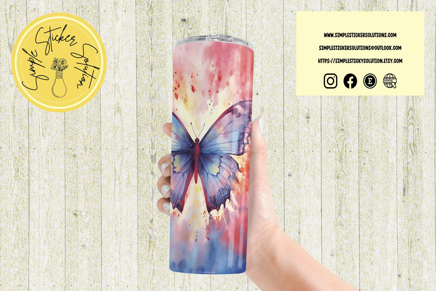 Beautiful Watercolor Butterfly Design - 20oz Water or Coffee Tumbler