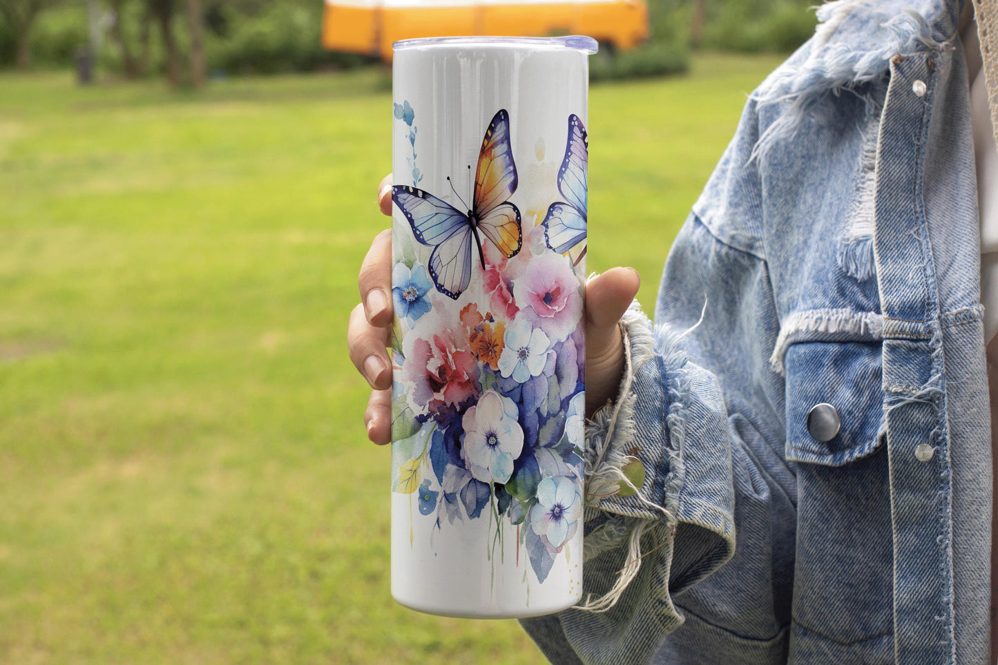 Beautiful Butterflies & Flower Design - 20oz Water or Coffee Tumbler