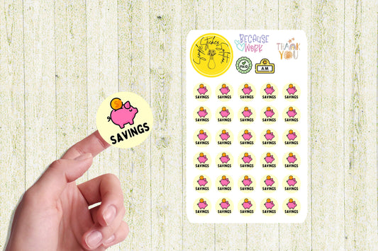 Savings Stickers, Finances, Diary Stickers, Planner Sticker Sheet, Calendar Sticker, Organiser Stickers