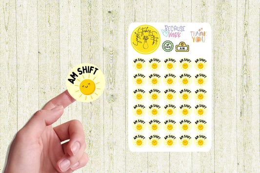 Work - AM or PM Shift, Day or Night Shift Diary Stickers, Planner Sticker Sheet, Planner, Calendar Sticker