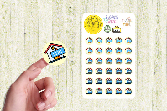 Pay Rent Stickers, Never Forget a Bill, Finances, Diary Stickers, Planner Sticker Sheet, Planner, Calendar Sticker