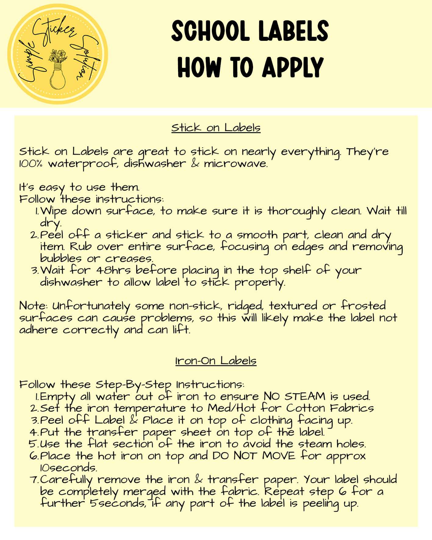 Name Labels for School