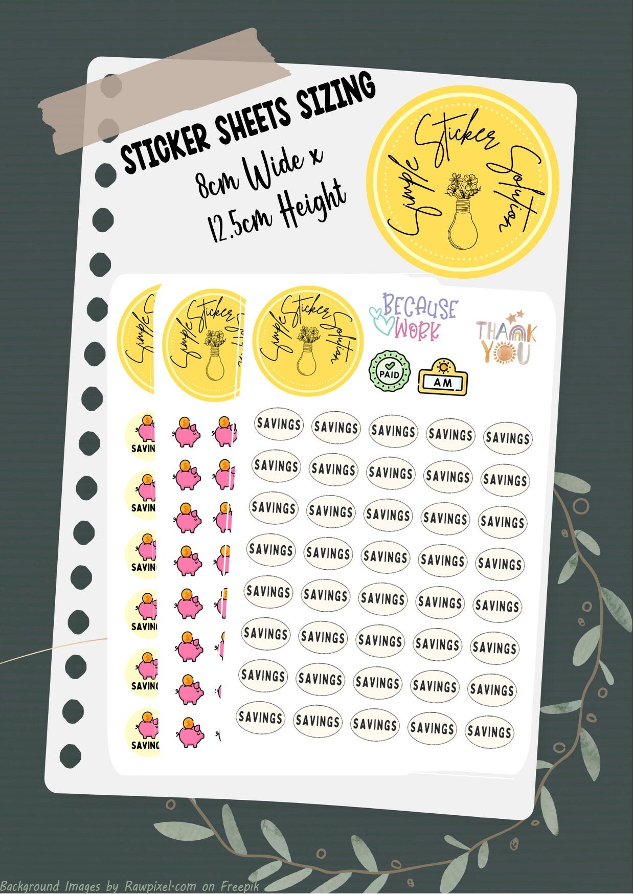 Savings Stickers, Finances, Diary Stickers, Planner Sticker Sheet, Calendar Sticker, Organiser Stickers