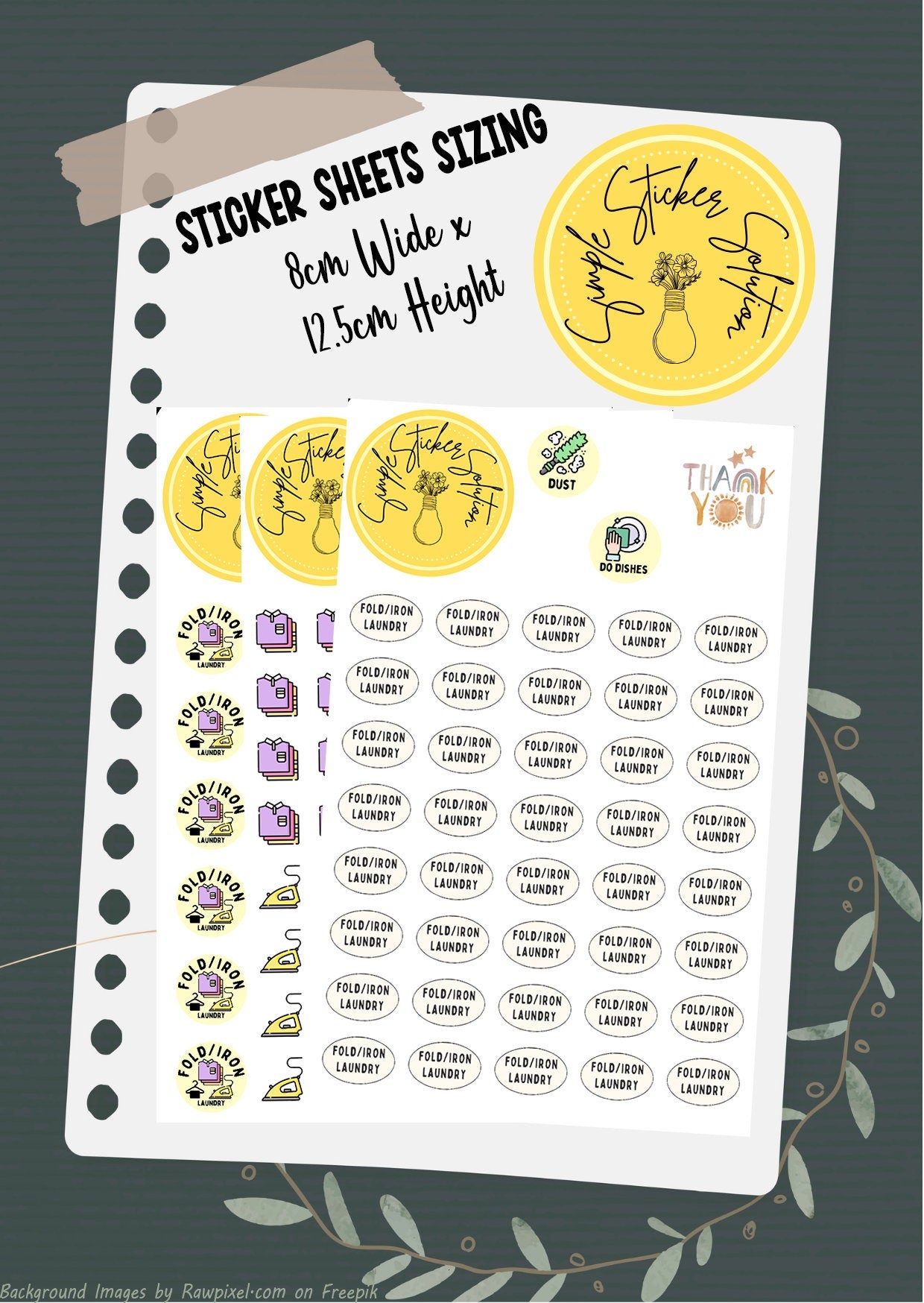 Laundry Day Planner Stickers: Iron, Fold, Put Away Chores