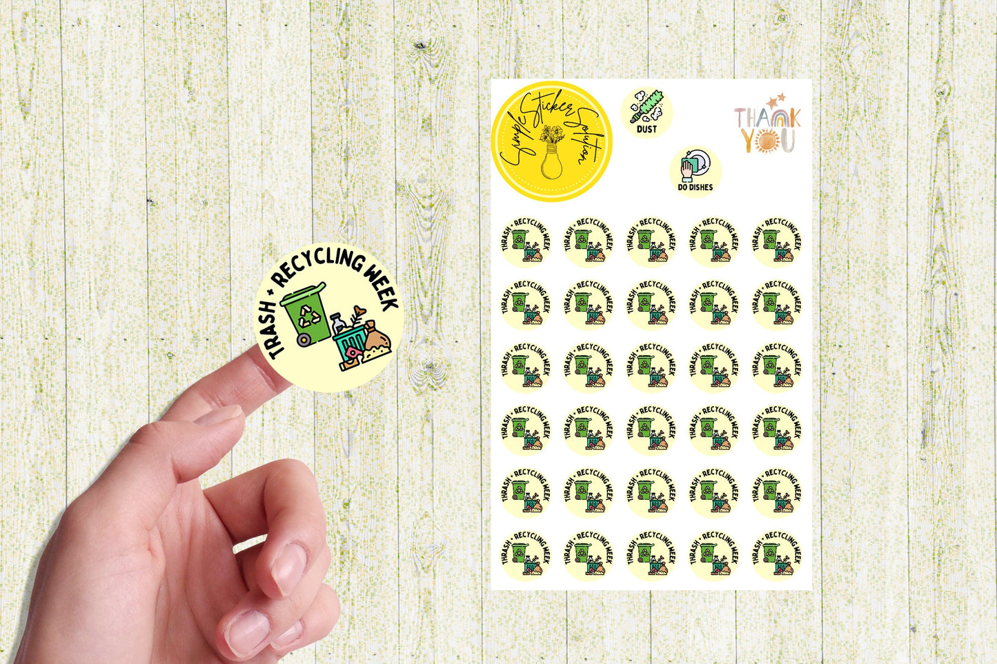 Recycling & Trash Day Planner Stickers: Weekly Chores, Calendar Stickers