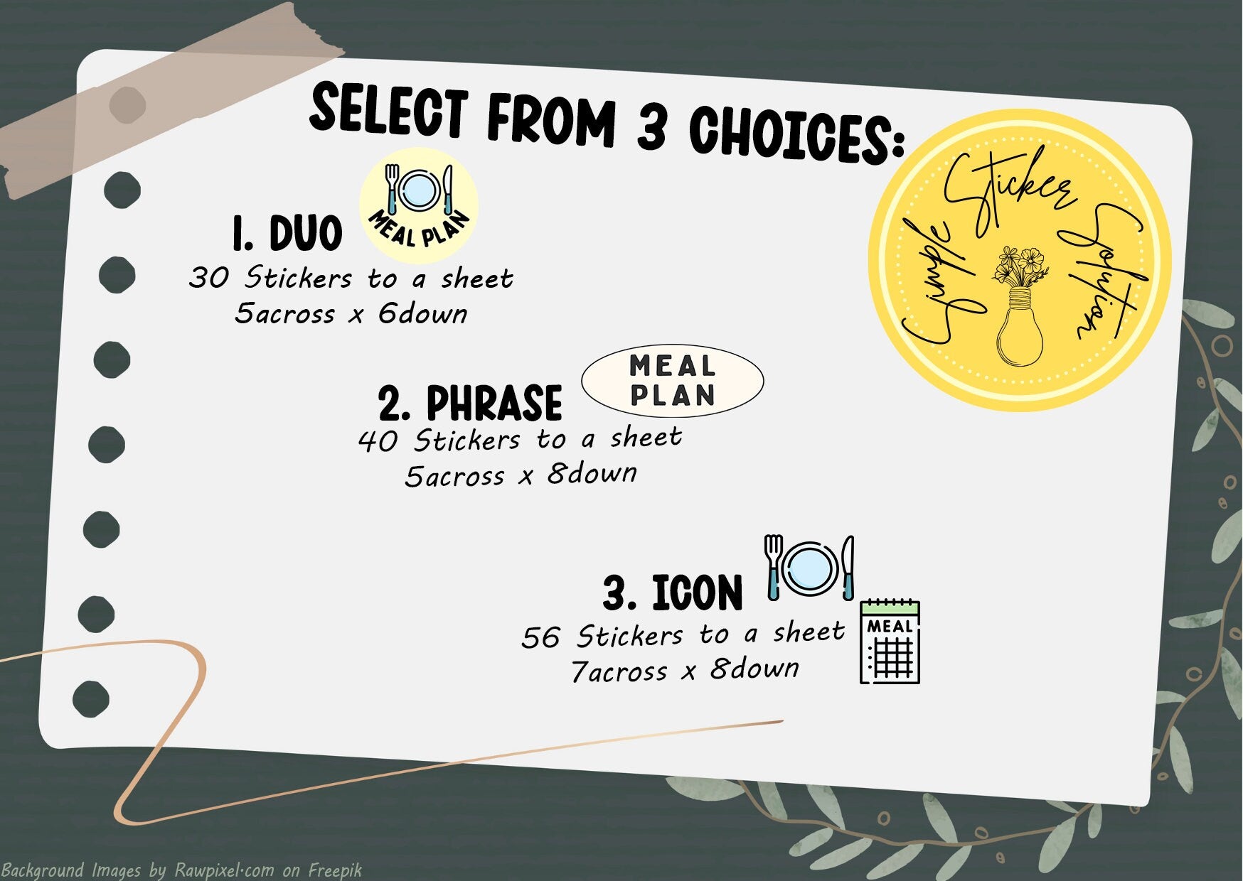 Meal Plan Stickers, Daily/Weekly/Fortnightly Meal Planning, Diary Stickers, Planner Sticker Sheet, Planner, Calendar Sticker