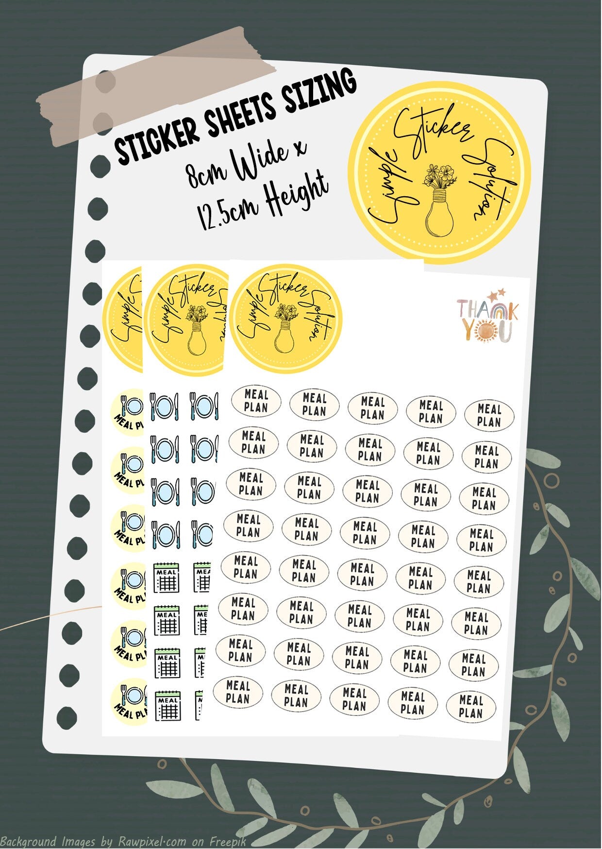 Meal Plan Stickers, Daily/Weekly/Fortnightly Meal Planning, Diary Stickers, Planner Sticker Sheet, Planner, Calendar Sticker