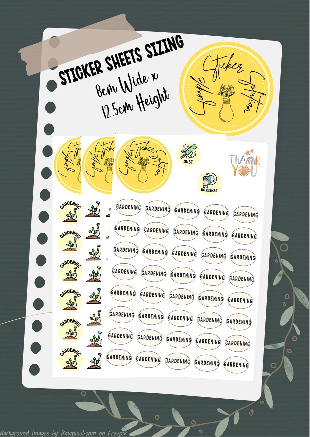 Gardening Stickers, Weekly/Fortnightly Chores, Diary Stickers, Planner Sticker Sheet, Planner, Calendar Sticker