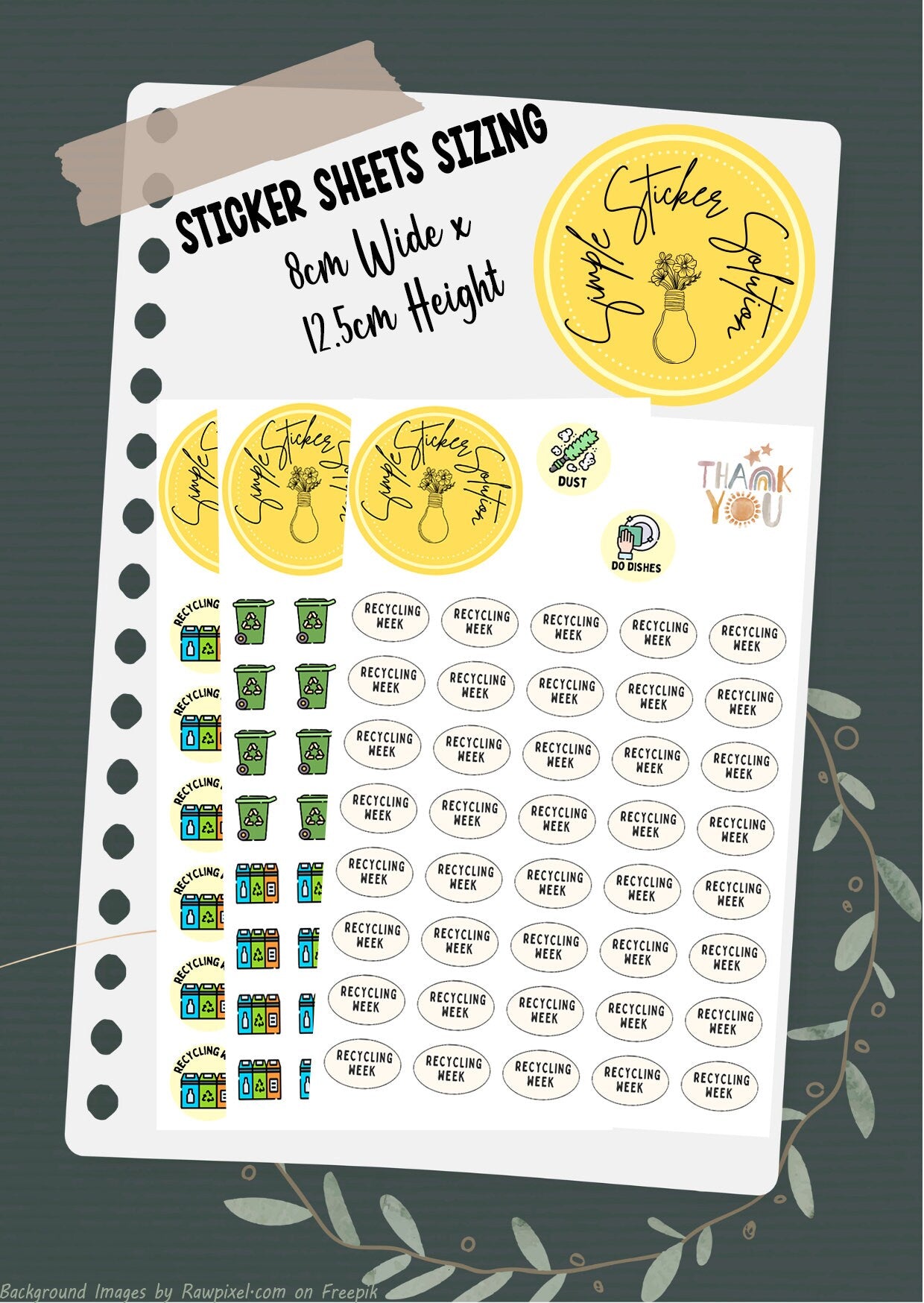 Recycling Week Stickers, Weekly/Fortnightly Chores, Diary Stickers, Planner Sticker Sheet, Planner, Calendar Sticker