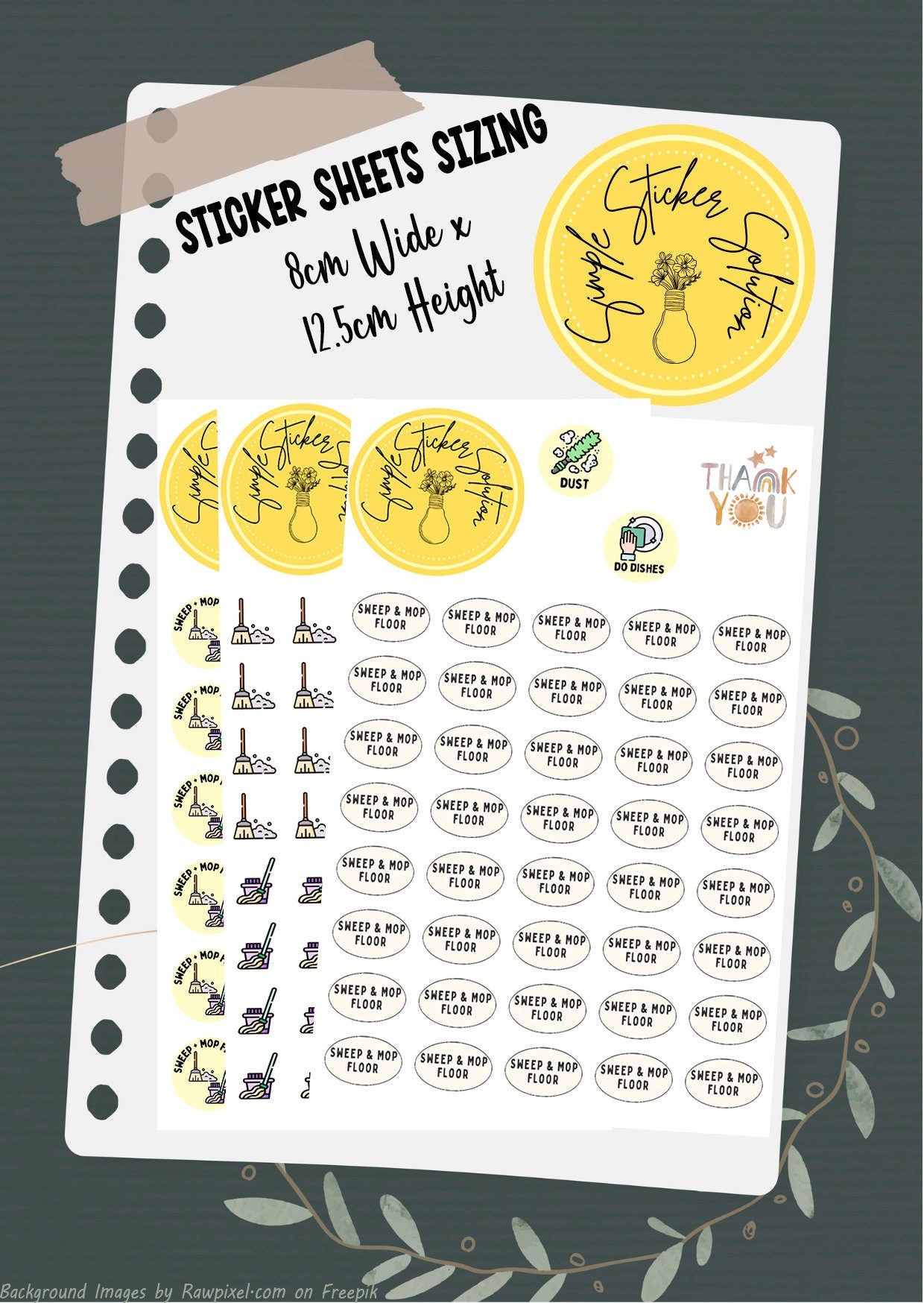Sweep & Mop Floors Planner Stickers: Chore Calendar Stickers