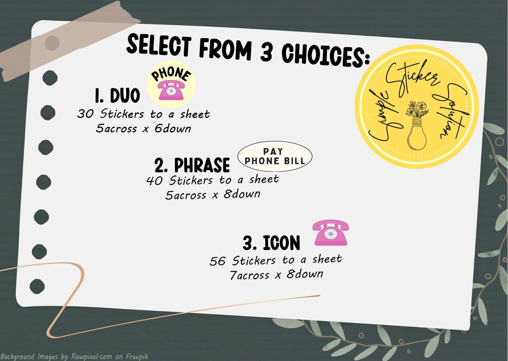 Phone Bill Planner Stickers: Icon & Phrase Calendar Stickers