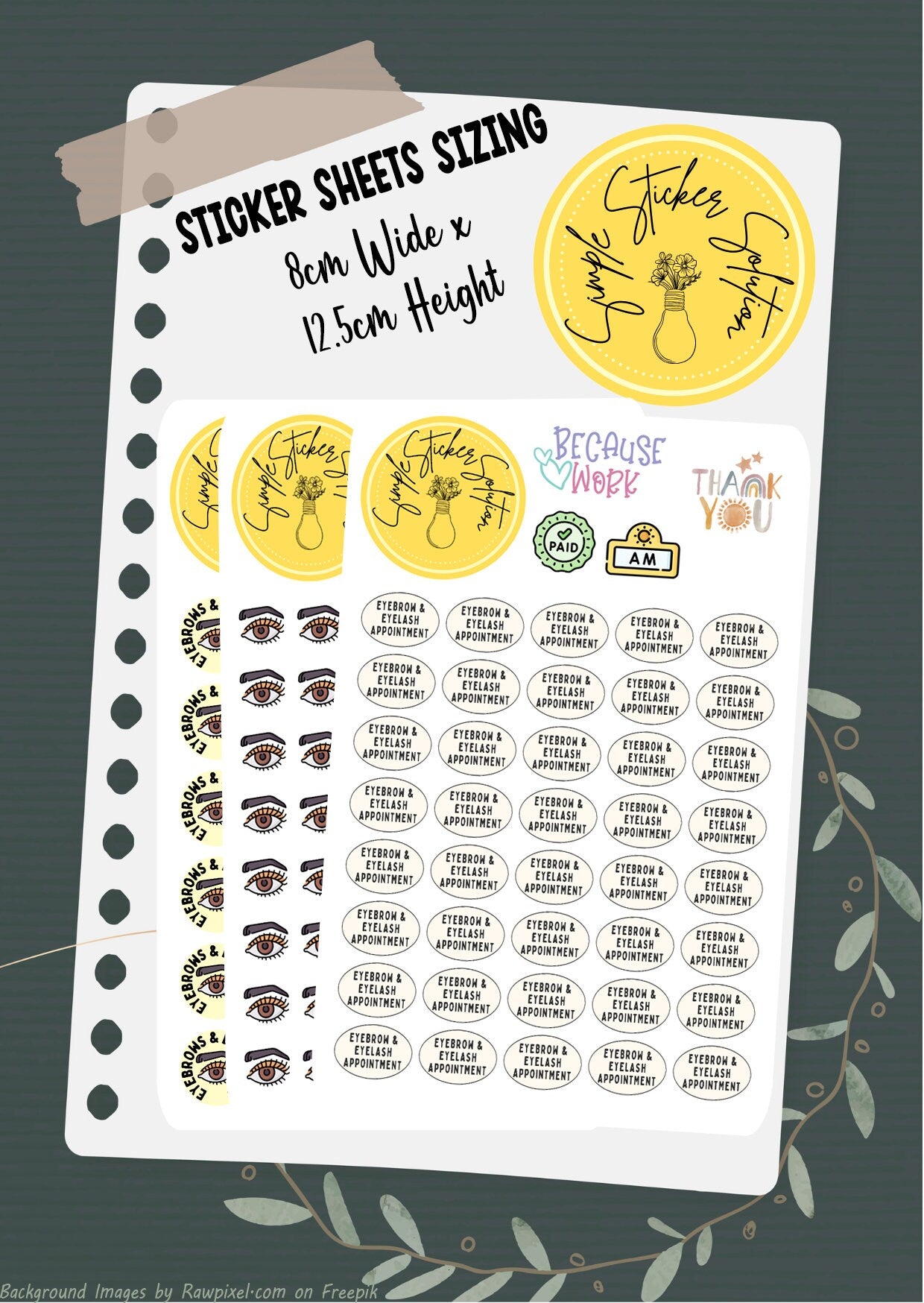 Brows & Lashes Stickers, Health + Beauty, Diary Stickers, Planner Sticker Sheet, Calendar Sticker, Organiser Stickers