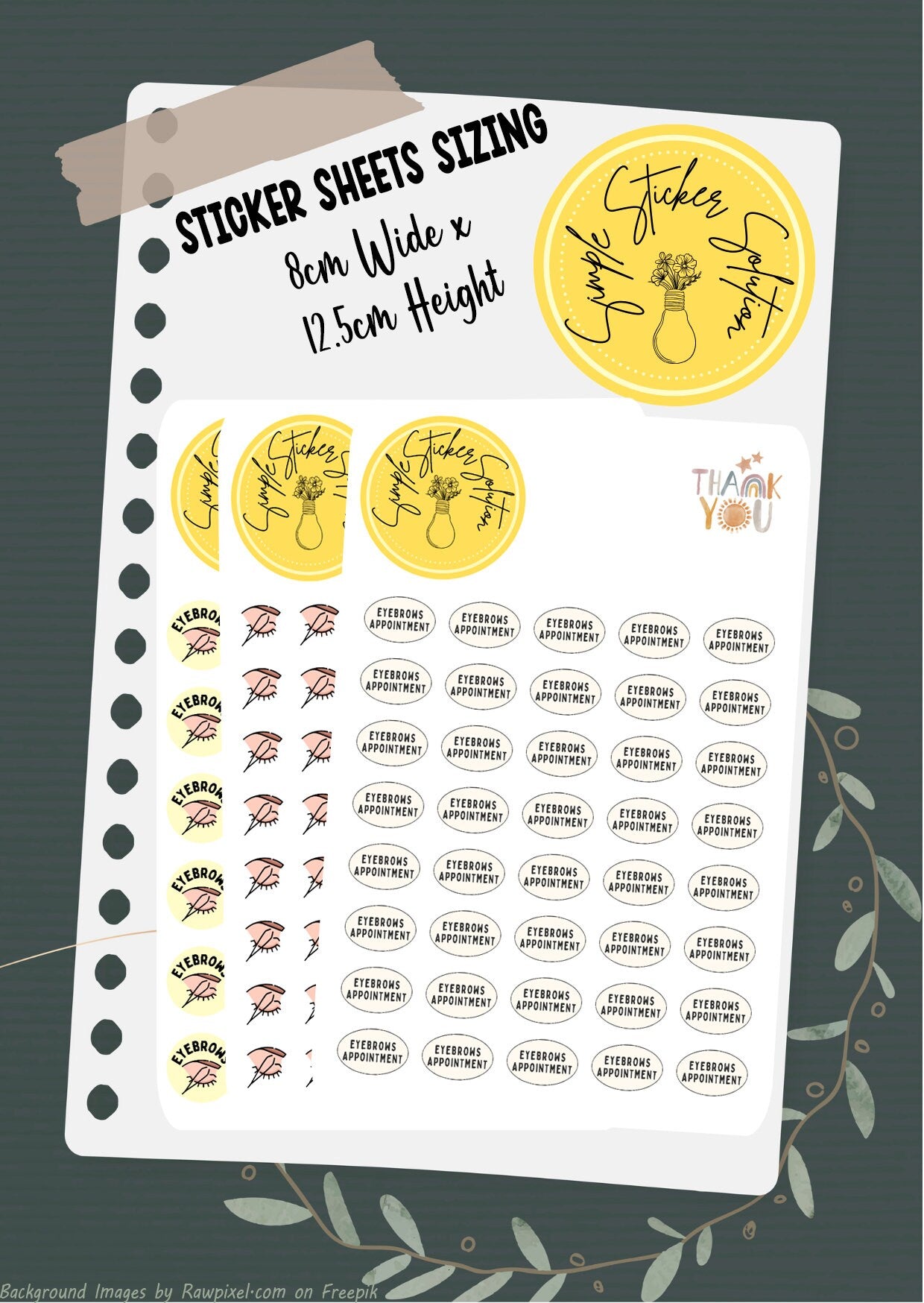 Eyebrow Appointment Stickers, Health & Beauty, Diary Stickers, Planner Sticker Sheet, Calendar Sticker, Organiser Stickers