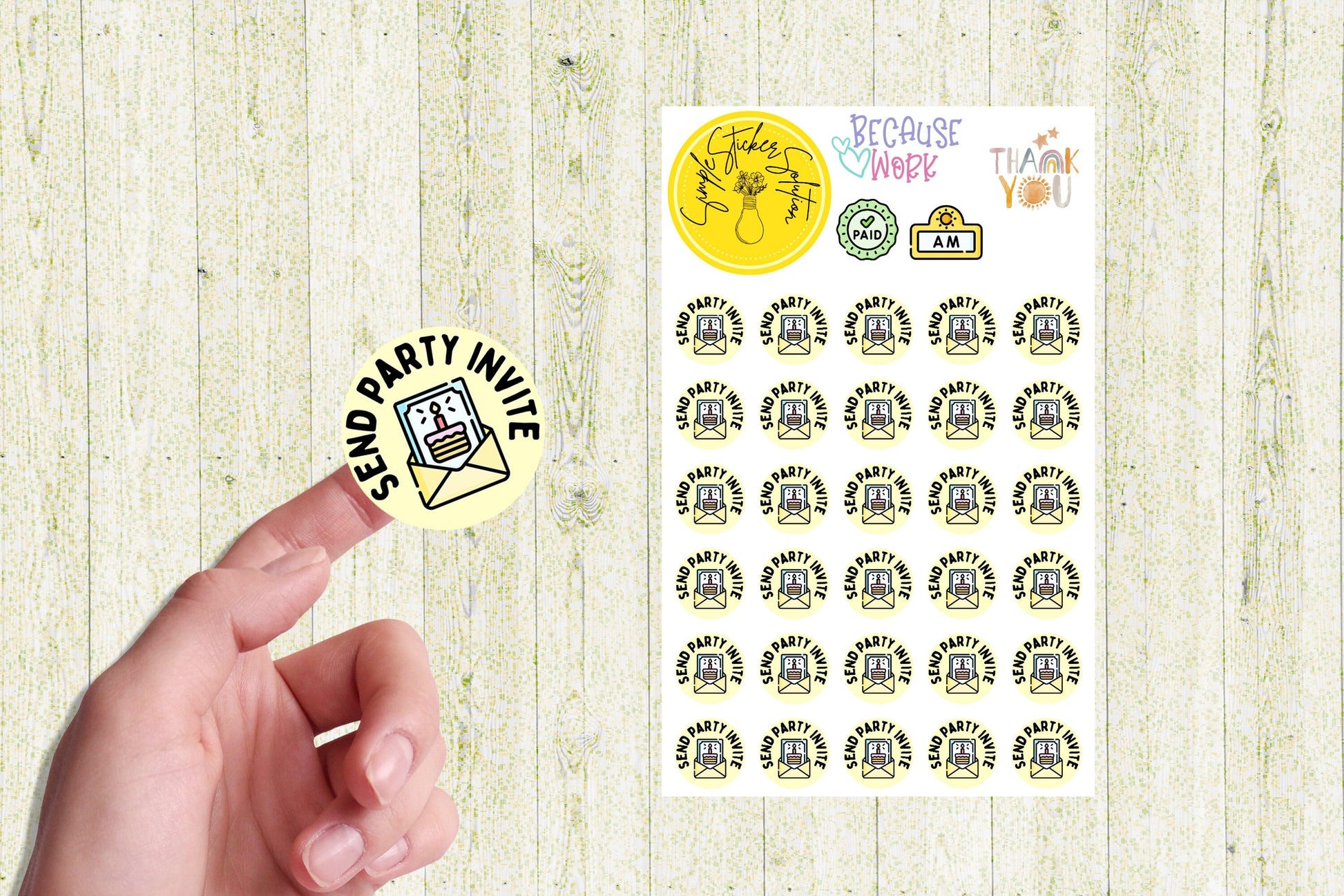 Party Invite Planner Stickers: Icon & Phrase Stickers