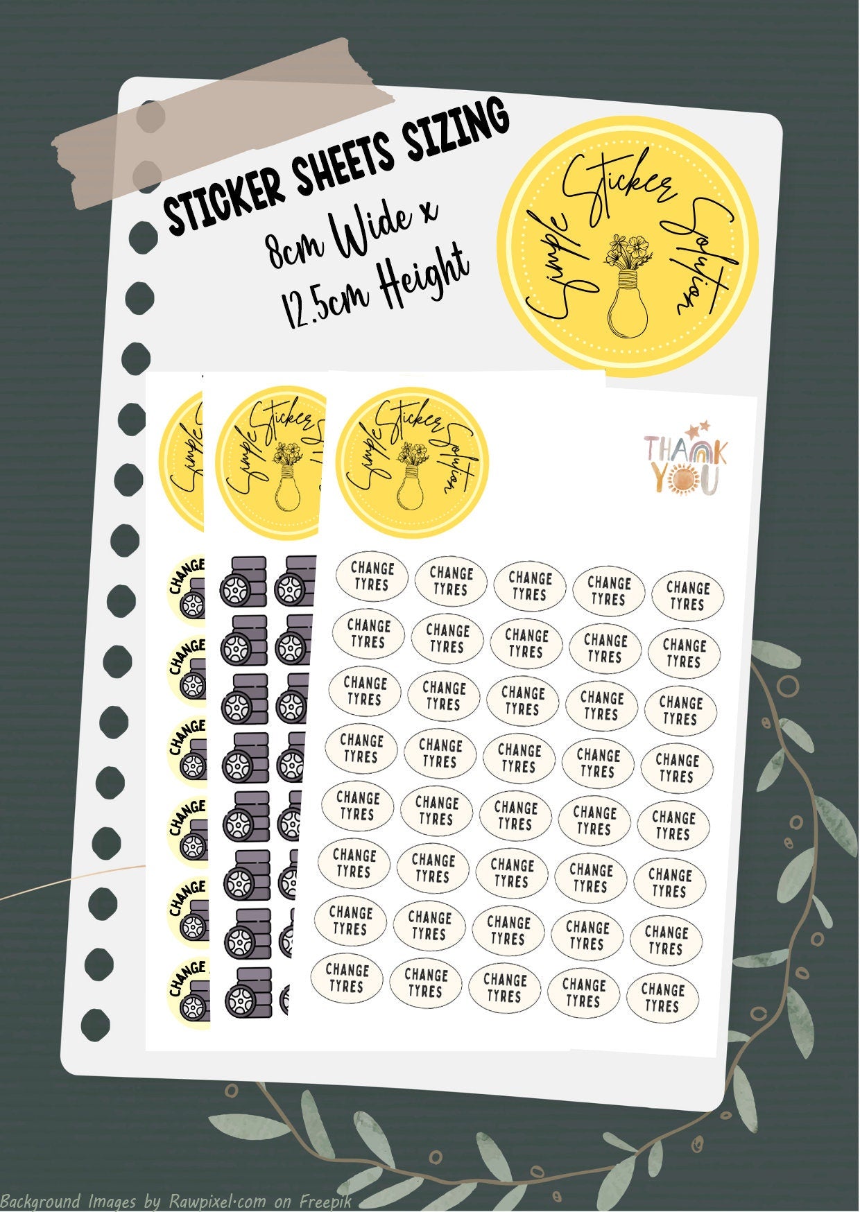Change Vehicle Tyres Planner Stickers: Car Maintenance Stickers