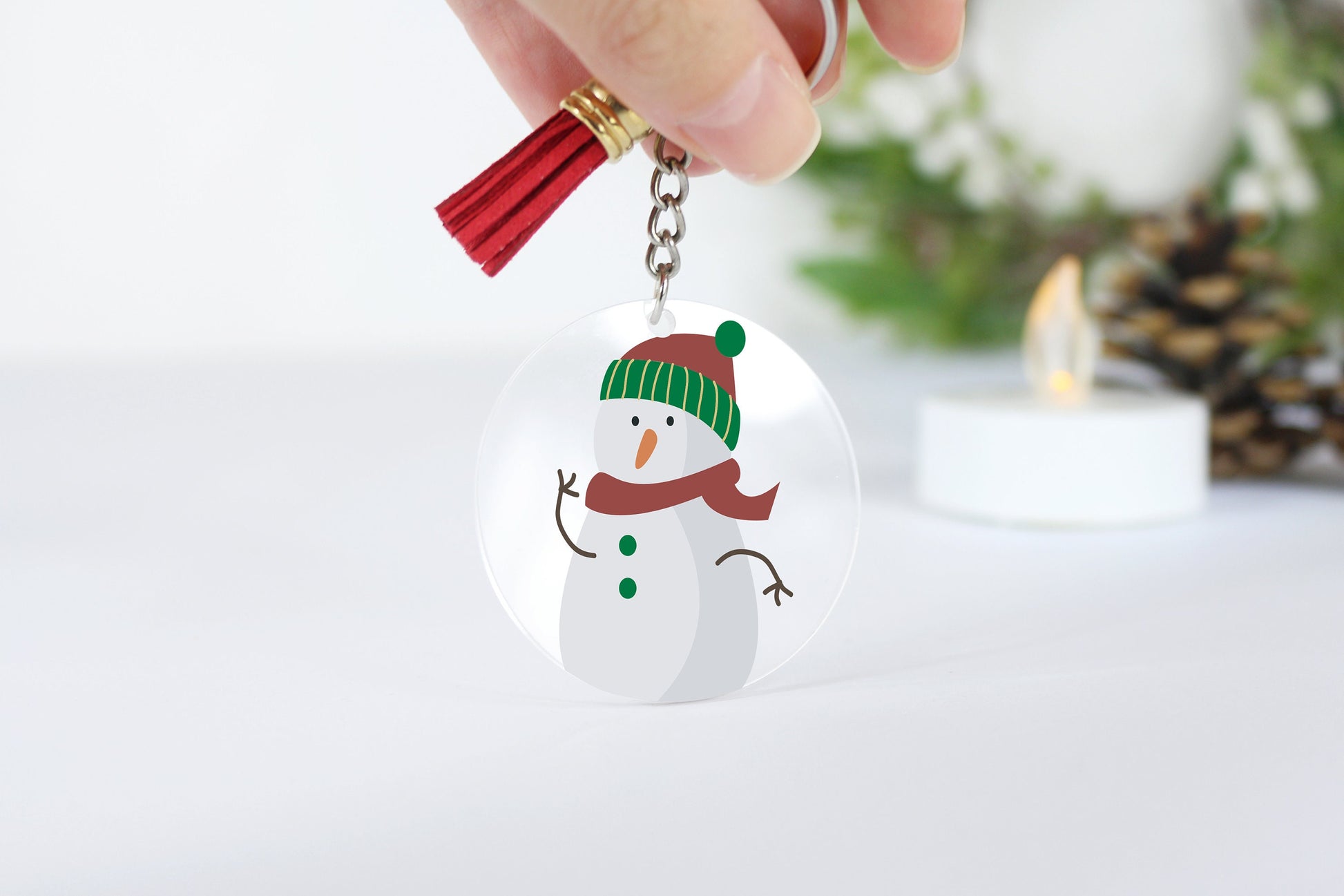 Custom Christmas Acrylic Keyring: Snowman Bag Tag
