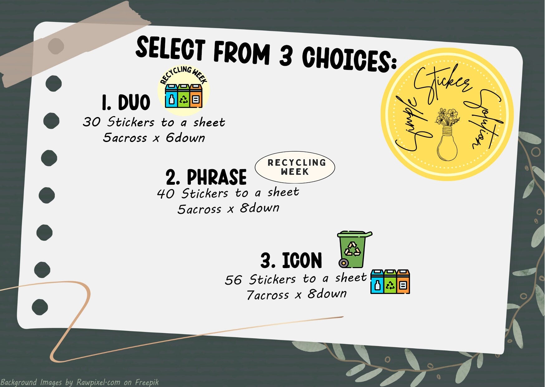 Recycling Week Stickers, Weekly/Fortnightly Chores, Diary Stickers, Planner Sticker Sheet, Planner, Calendar Sticker