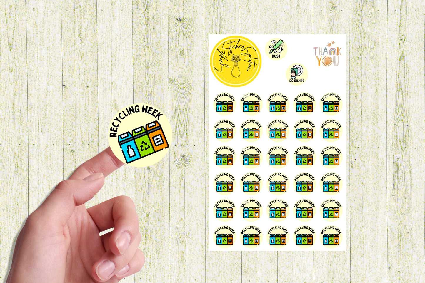Recycling Week Stickers, Weekly/Fortnightly Chores, Diary Stickers, Planner Sticker Sheet, Planner, Calendar Sticker