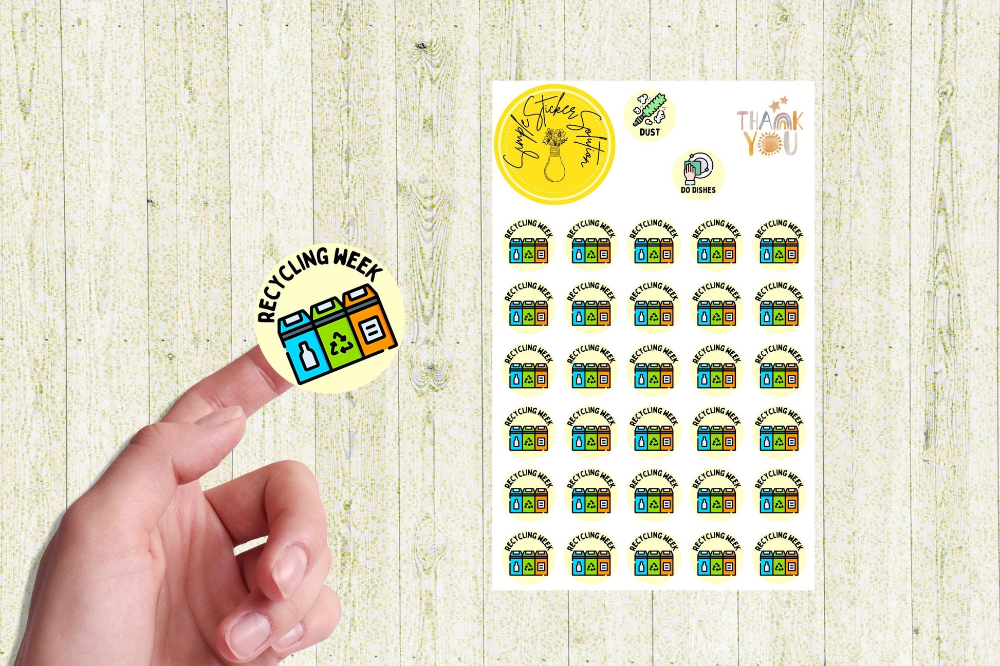 Recycling Week Stickers, Weekly/Fortnightly Chores, Diary Stickers, Planner Sticker Sheet, Planner, Calendar Sticker
