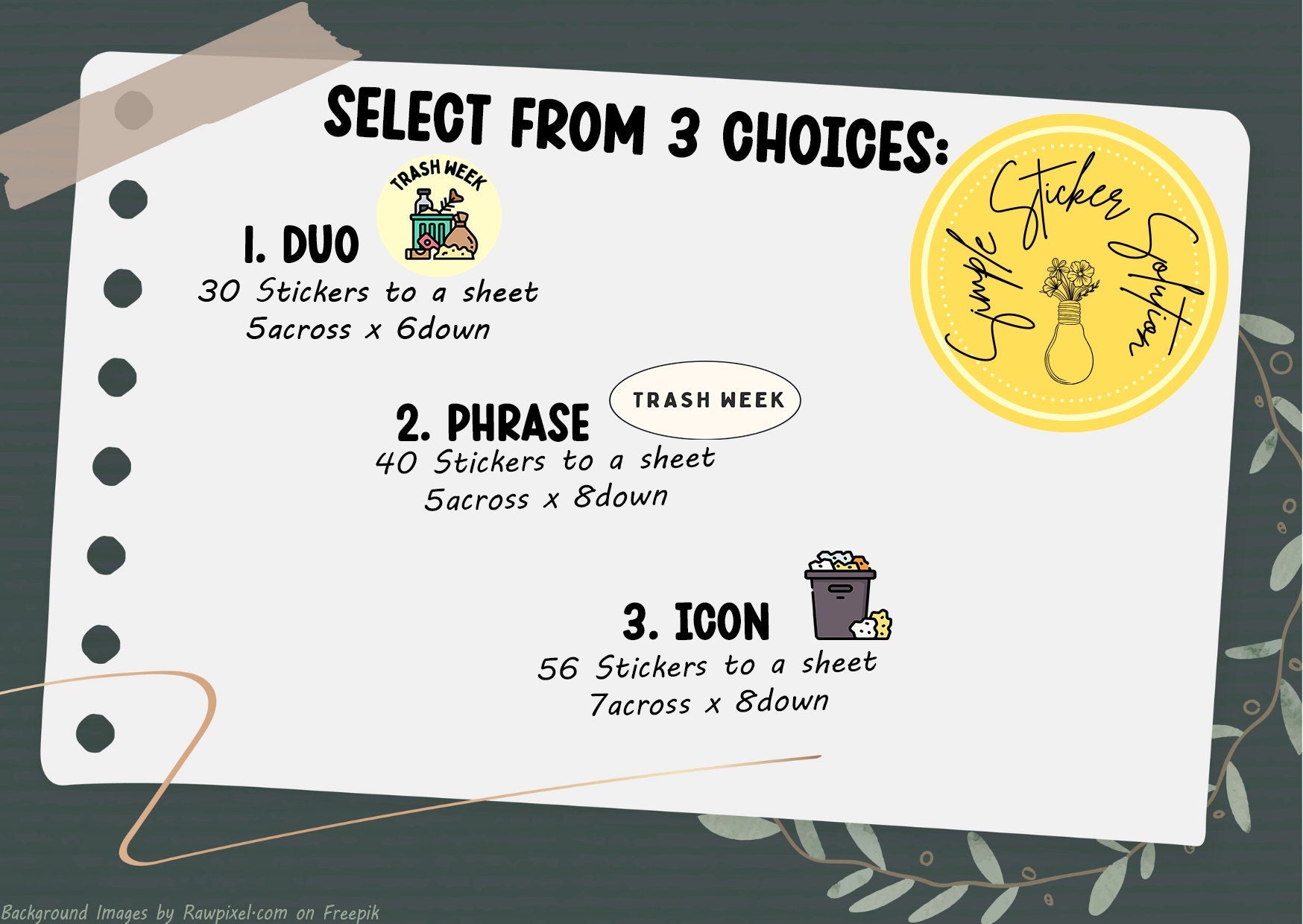 Trash Week Planner Stickers: Chore Calendar Stickers