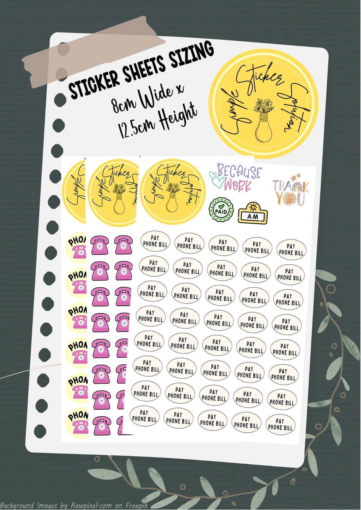 Phone Bill Planner Stickers: Icon & Phrase Calendar Stickers
