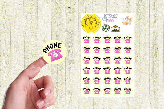 Phone Bill Planner Stickers: Icon & Phrase Calendar Stickers