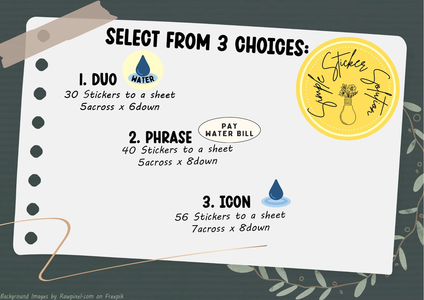 Water Bill Planner Stickers: Icon & Phrase Sheet