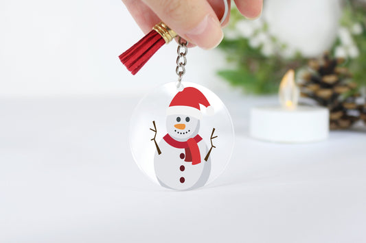 Custom Christmas Acrylic Keyring: Snowman Bag Tag