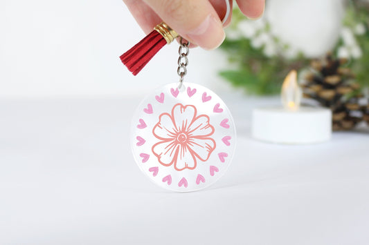 Mini Hearts & Flower Acrylic Keyrings, Gift Idea, Keychain, Bag Tag, Personalised Gift