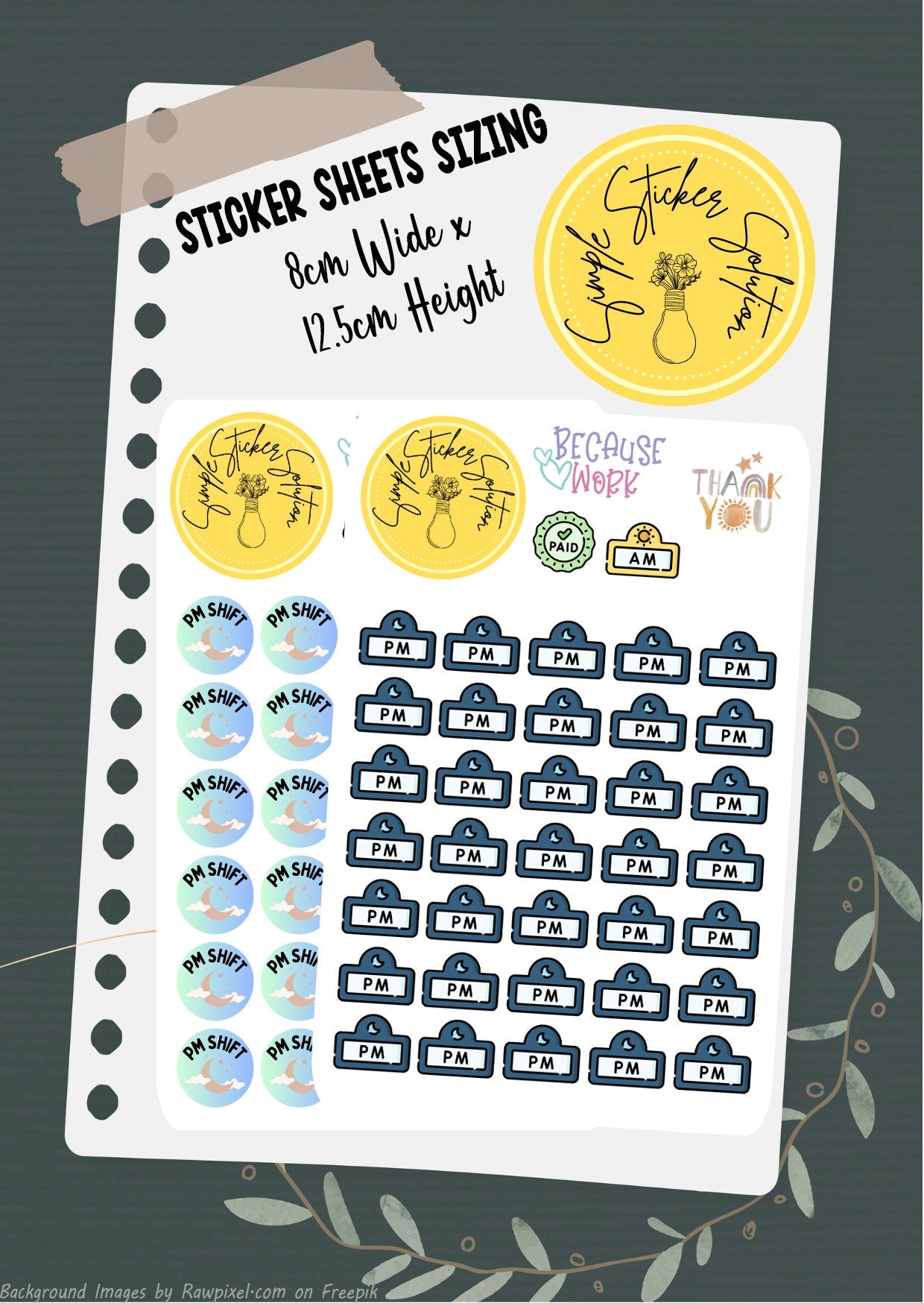 Work - AM or PM Shift, Day or Night Shift Diary Stickers, Planner Sticker Sheet, Planner, Calendar Sticker